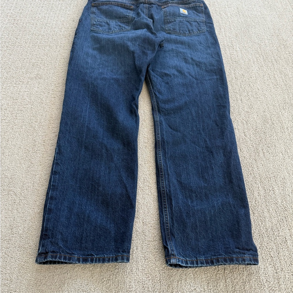 Carhartt Relaxed Fit Jeans Mens 36x32 Dark Wash Blue Denim Workwear Straight Leg - Picture 3 of 12